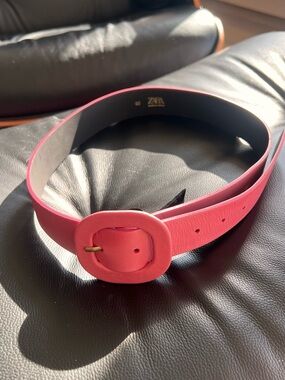 ZARA Pink Leather Belt Round Buckle Made in Spain Size 80
